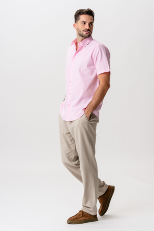 Camicia in lino a maniche corte - Rosso chiaro