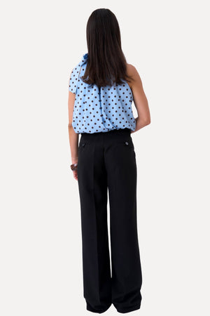 Wilma Top - Light Blue/Brown Dots