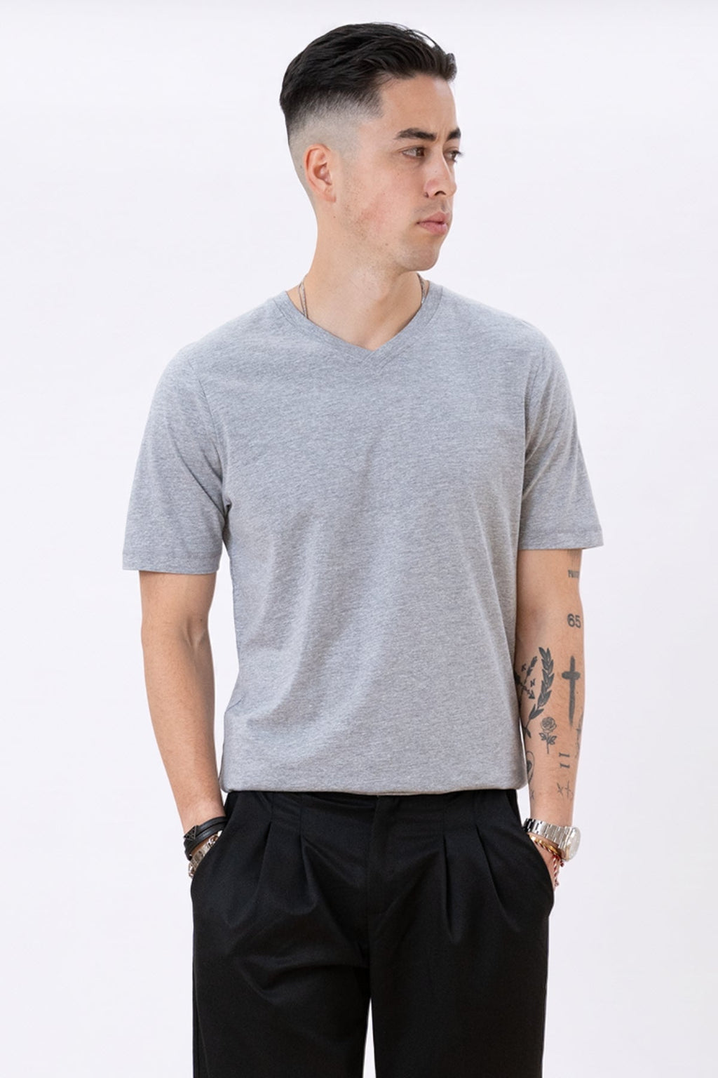 Basic T-shirt scollo a V - Oxford Grigio
