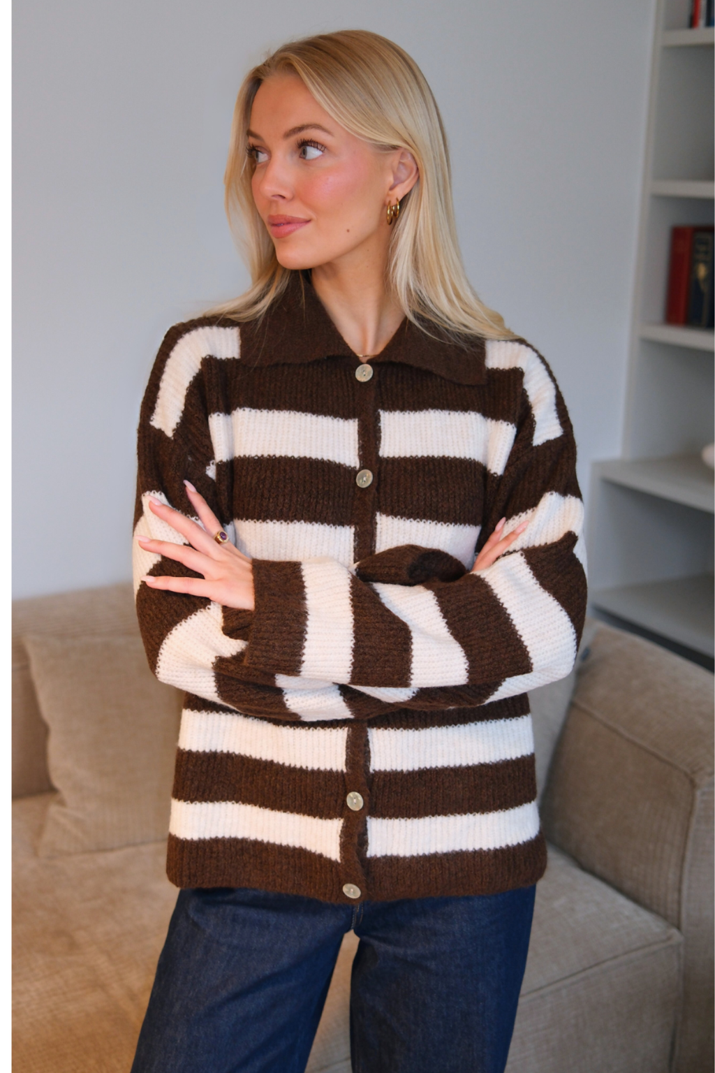 Josie Polo in maglia - Marrone/Bianco sporco