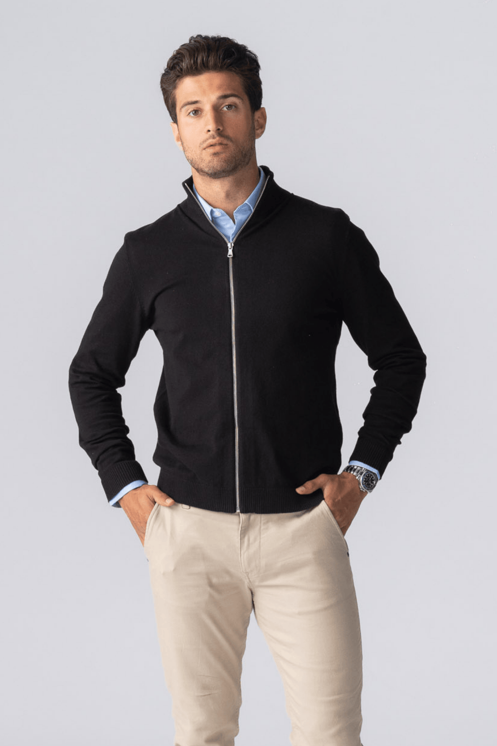 Cardigan con zip - Nero