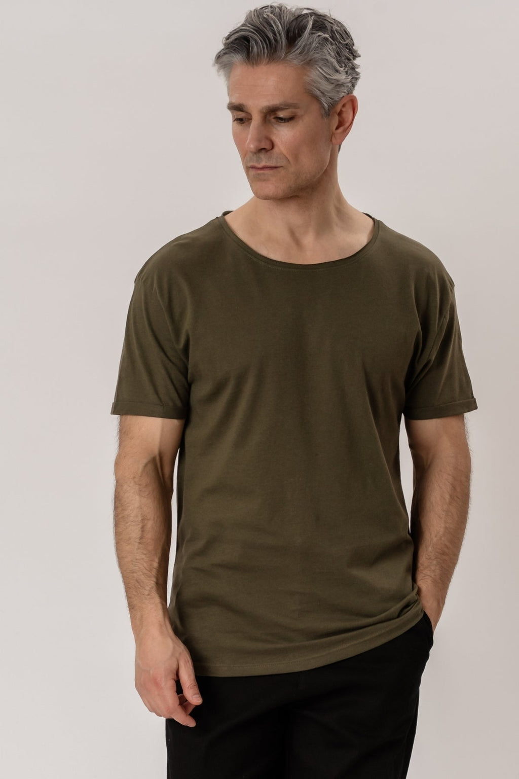 Deep Neck T-shirt - Mottled Green