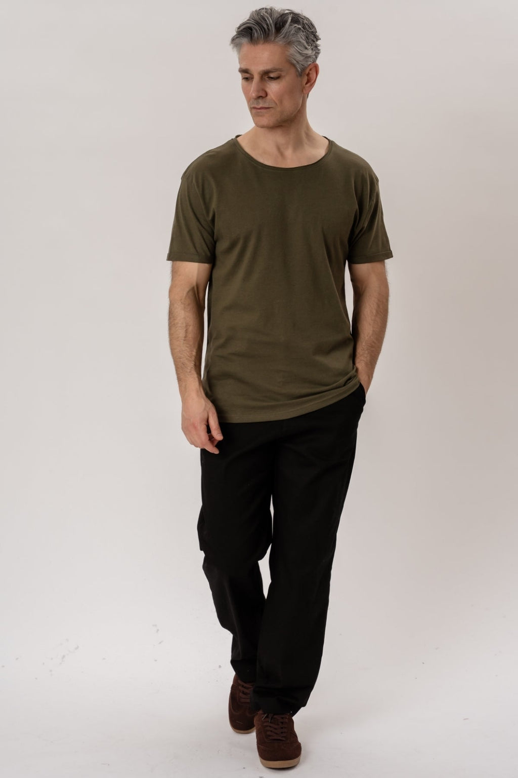 Deep Neck T-shirt - Mottled Green