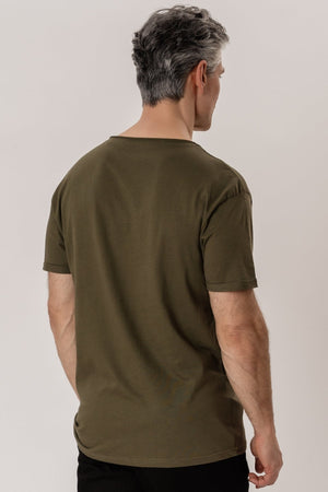 Deep Neck T-shirt - Mottled Green