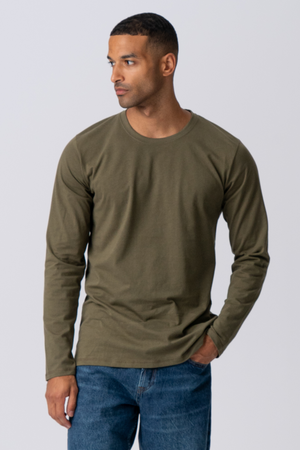 T-shirt a maniche lunghe di base-Green dell'esercito