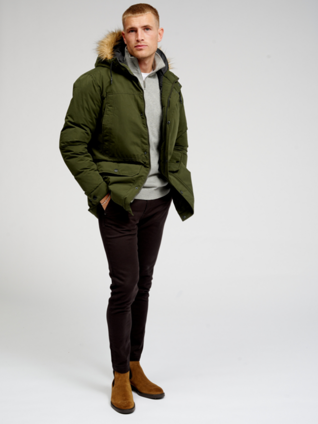 Giacca classica lunga parka - verde scuro