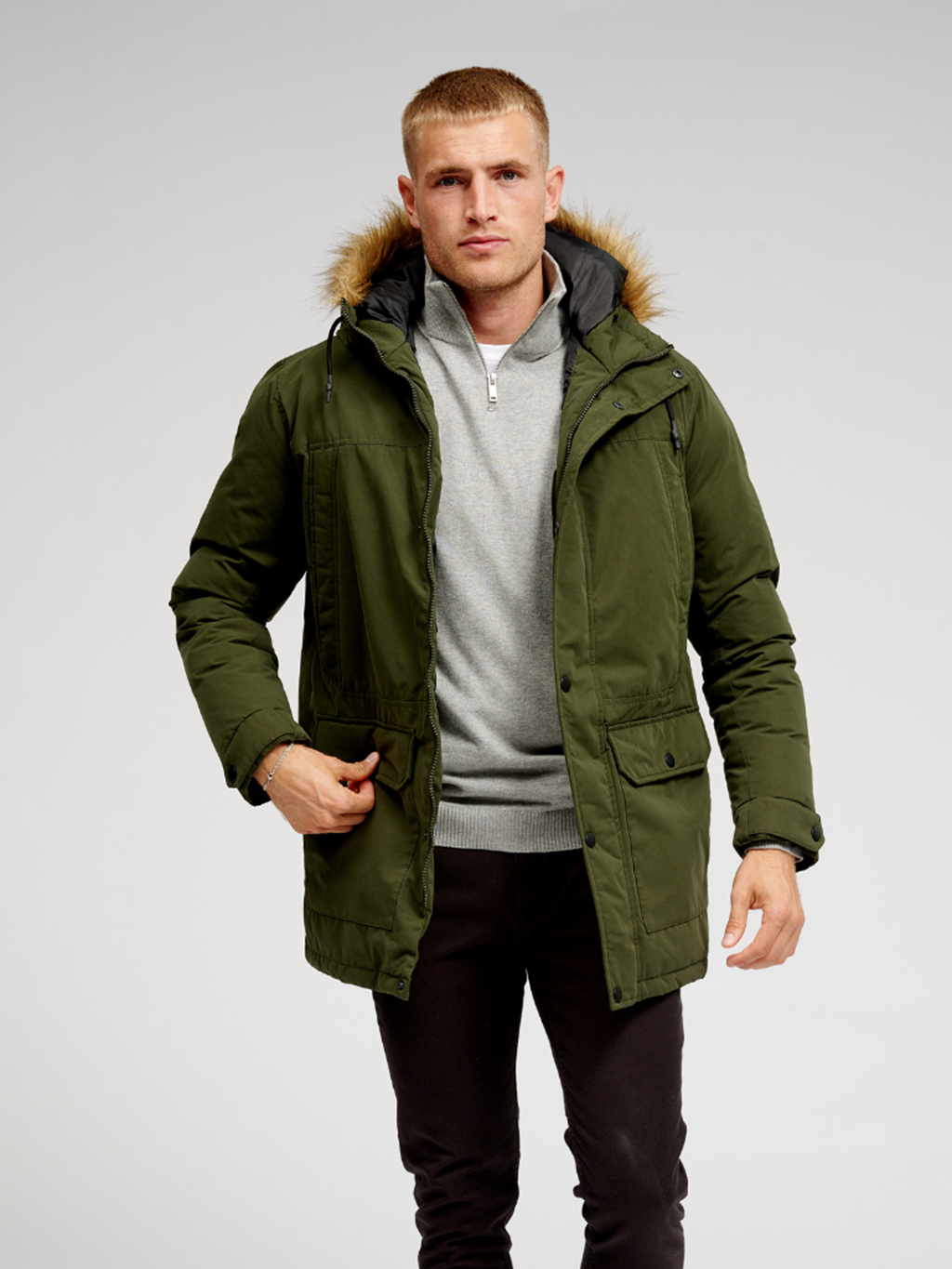 Giacca classica lunga parka - verde scuro