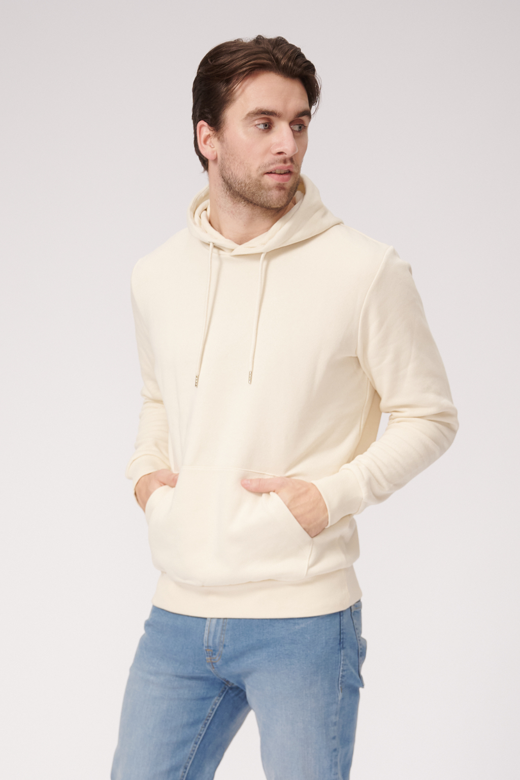 Sweat di base con cappuccio - Beige leggero