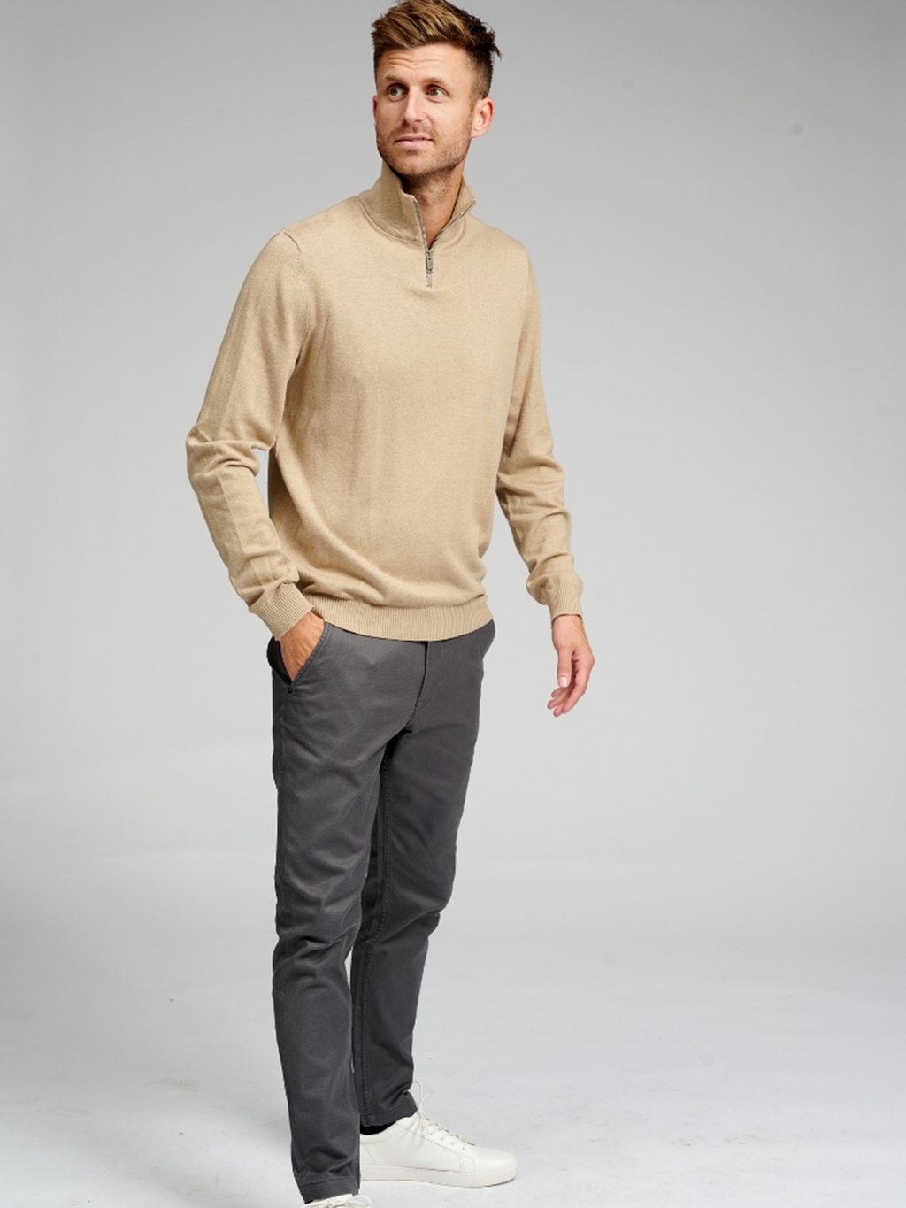 Basic Zip High Knit - Beige