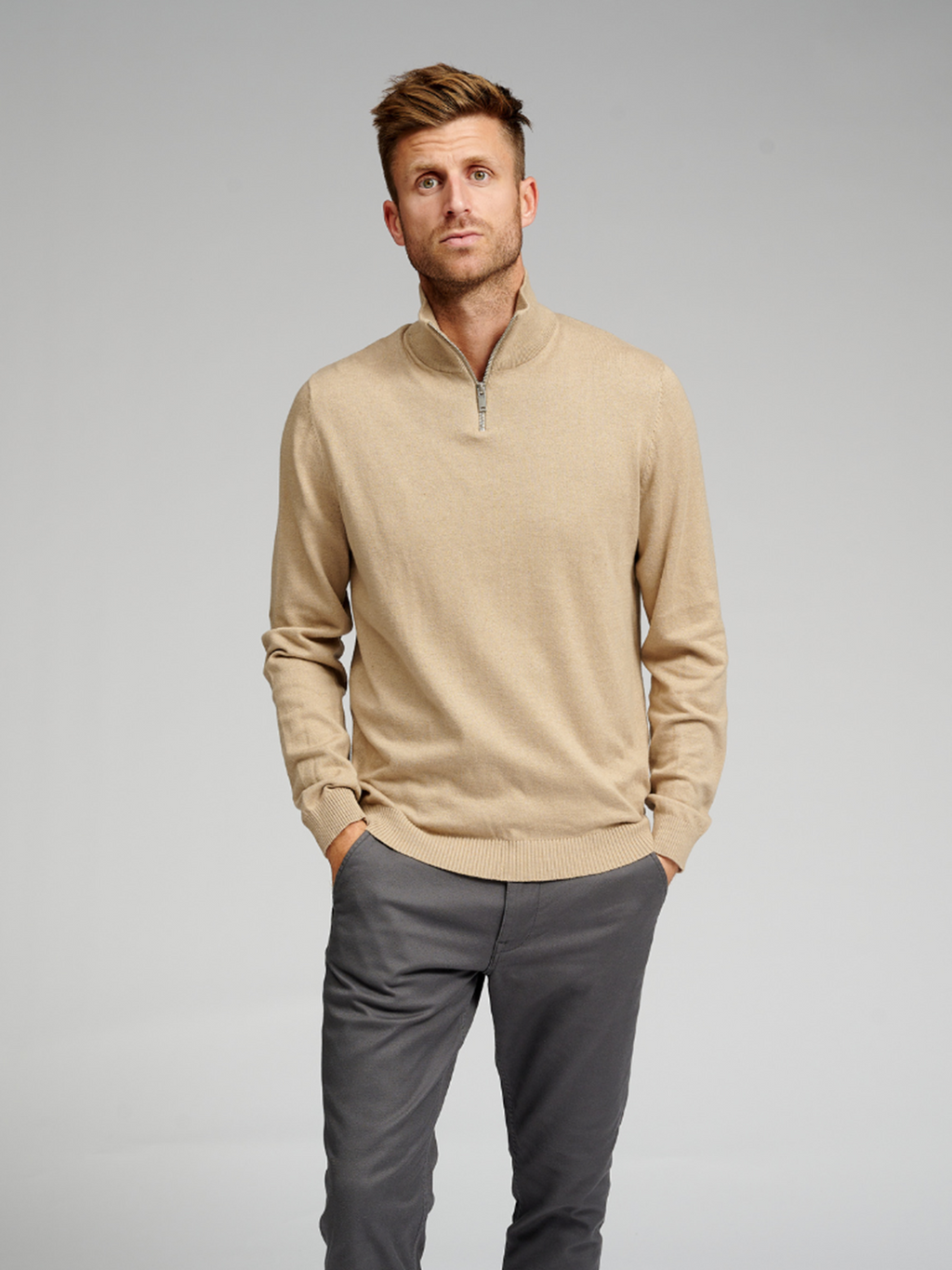 Basic Zip High Knit - Beige