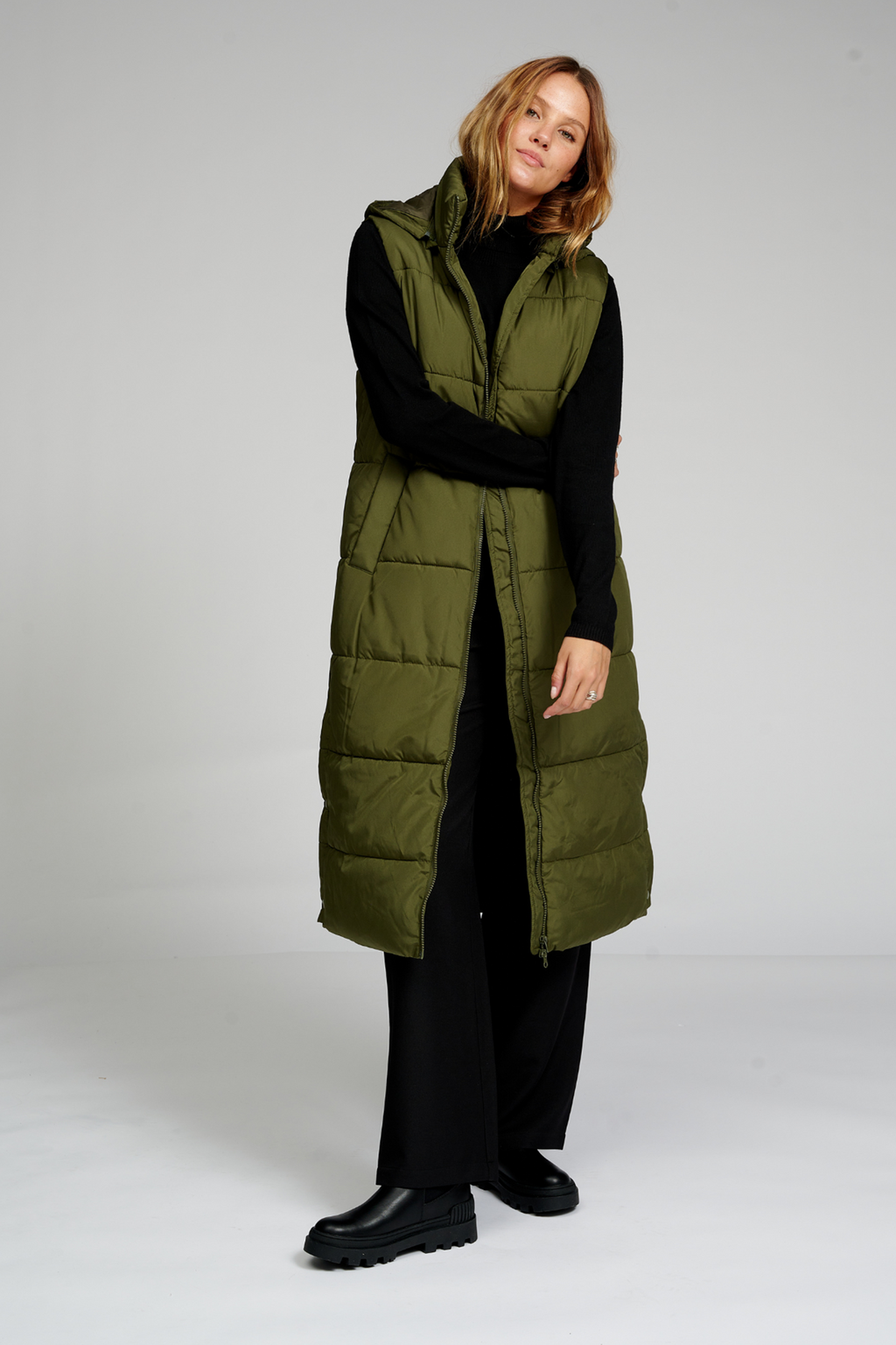 Long Puffer Vest - Dark Green