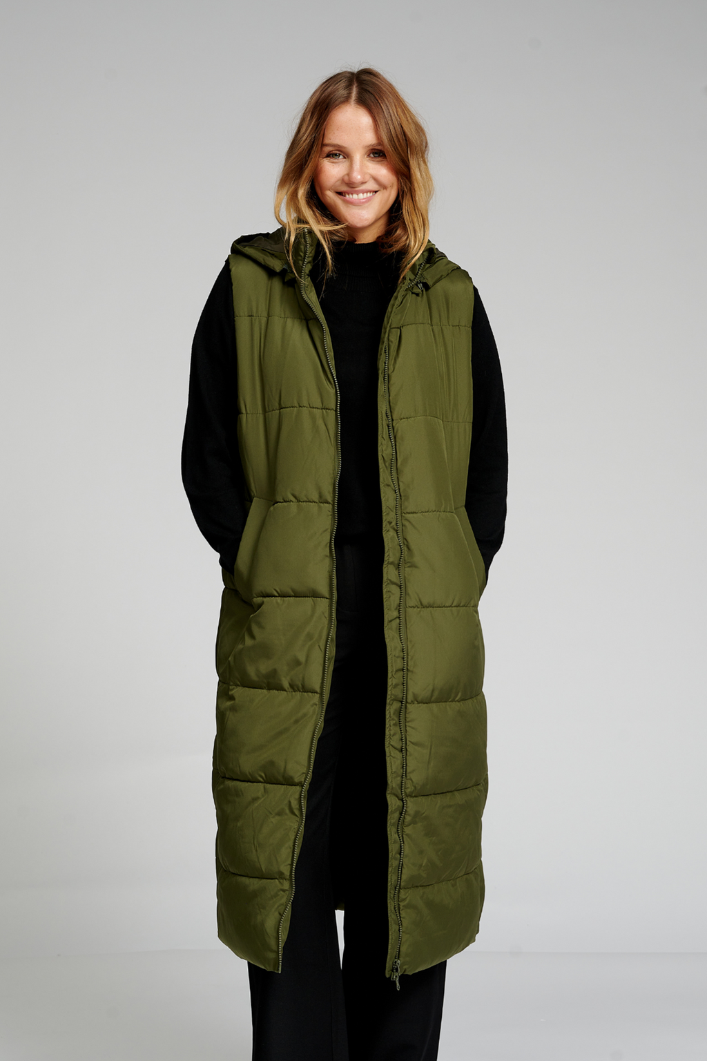 Giubbotto puffer lungo - verde scuro