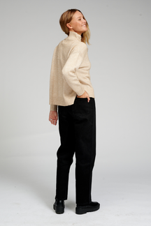 Oversized Knitted Polo-Neck Jumper - Beige