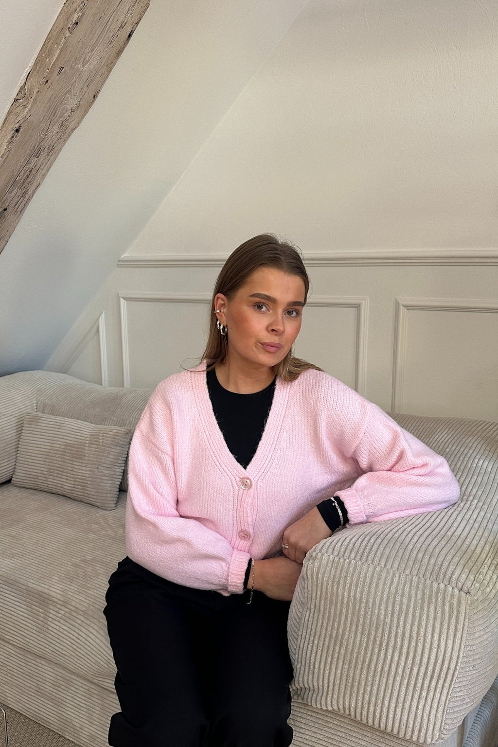 Cardigan con scollo a V - Rosa