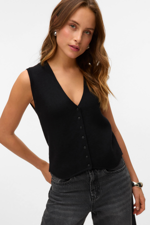 Gold V-Neck Vest - Black