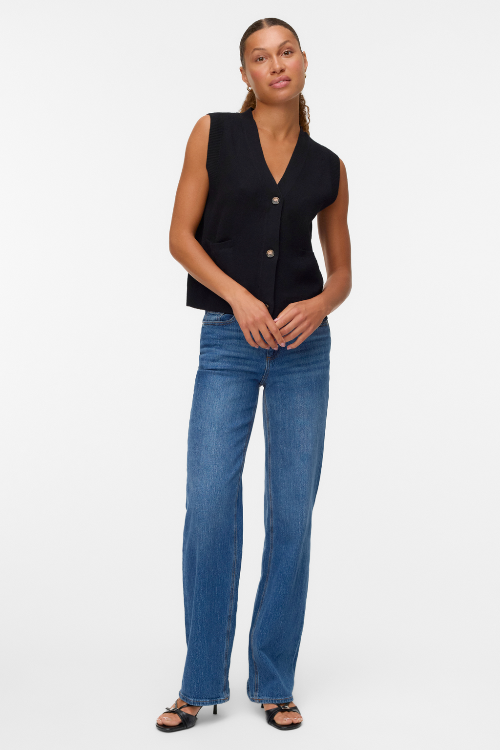 Saba V-Neck Button Vest - Black