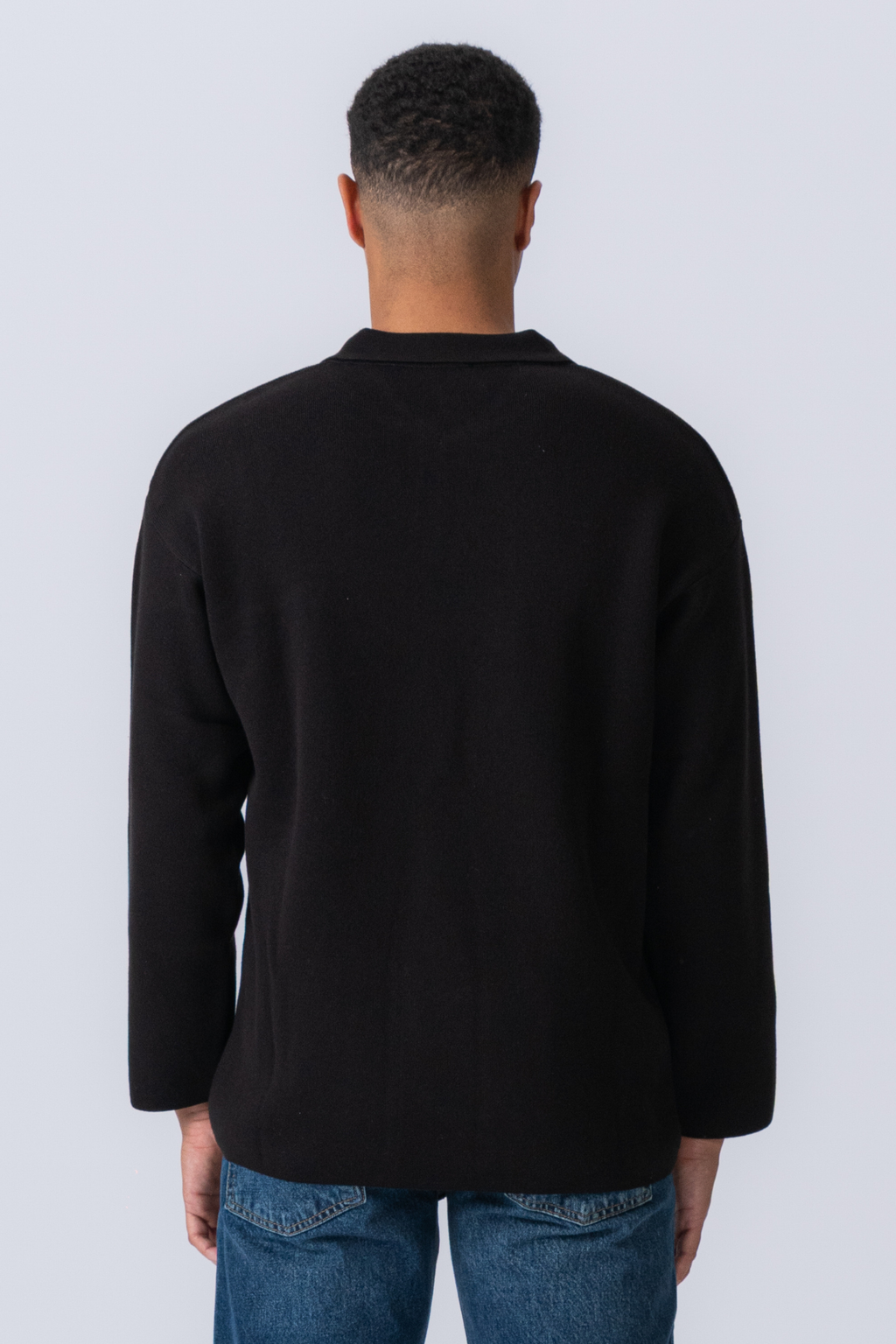 Polo a maniche lunghe a maglia - Nero