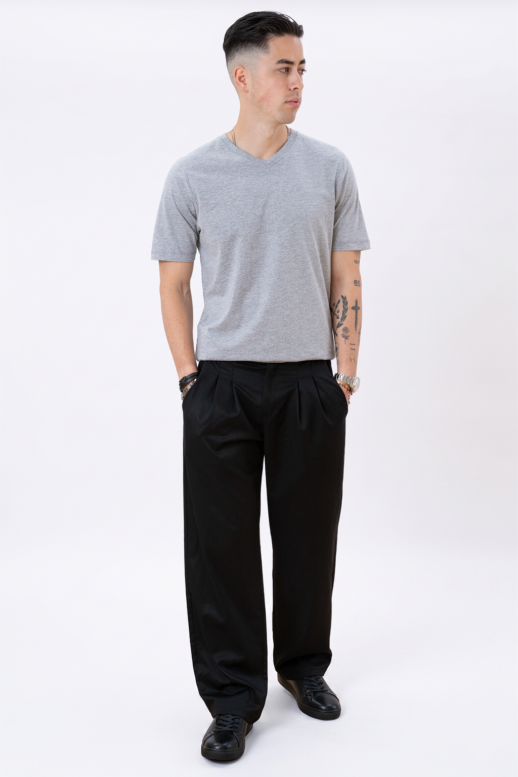 Basic T-shirt scollo a V - Oxford Grigio