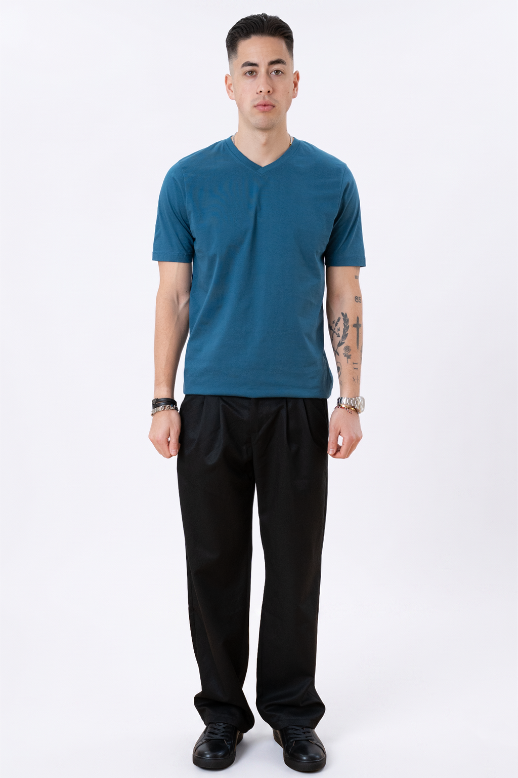 Basic T-shirt scollo a V - Blu Petrolio