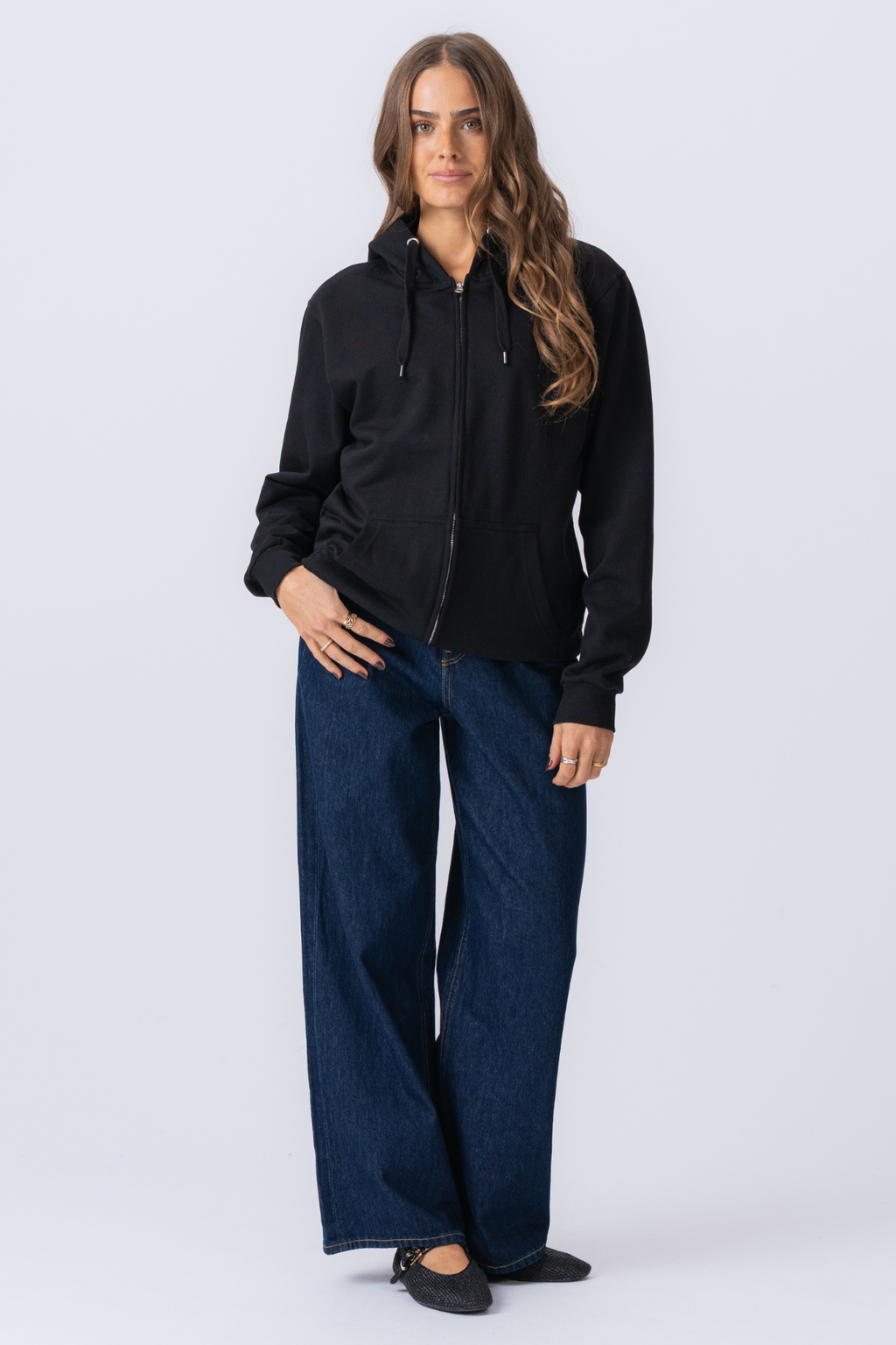 Felpa con Zip Basic - Nero