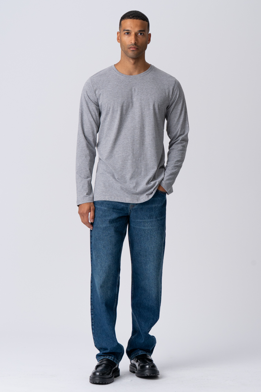 T-shirt di base a maniche lunghe-Grigio