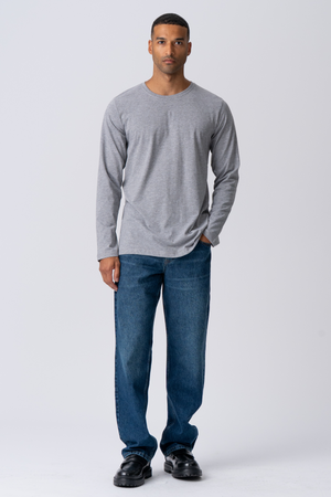 T-shirt di base a maniche lunghe-Grigio