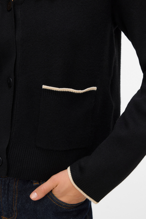 Gold V-Neck Contrast Cardigan - Black W. Birch