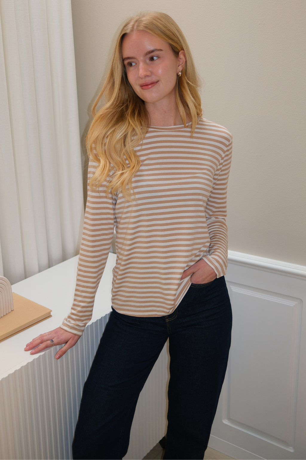 Manica lunga slim a righe - Beige