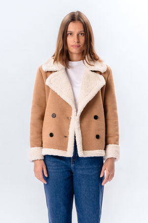 Shearling Short Coat - Beige
