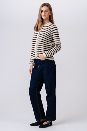 Cardigan lavorato a maglia a righe Crizette - bianco sporco/marrone