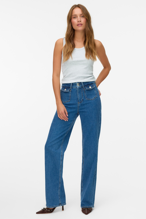 Tessa Wide Pocket Jeans - Medium Blue Denim