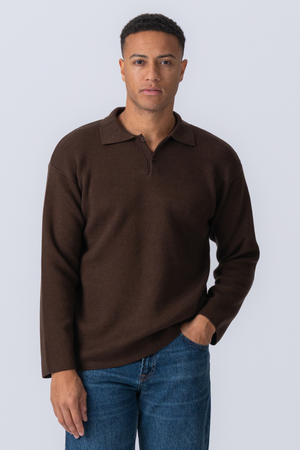Polo a maniche lunghe a maglia - marrone chiaro