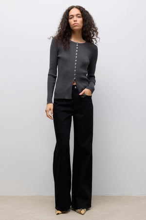 Ukino O -Neck Knit Cardigan - Melange grigio scuro