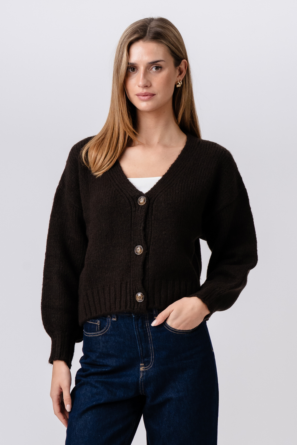 V-Neck Cardigan - Brown