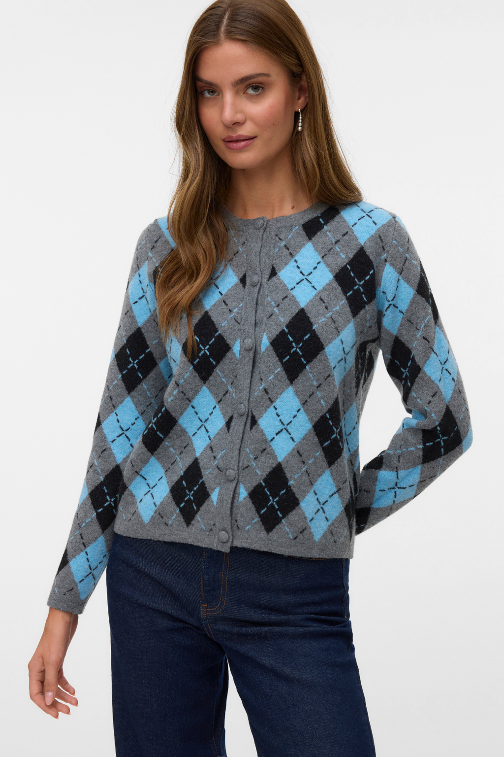 Giorgia O -Neck Cardigan - Media medio grigio