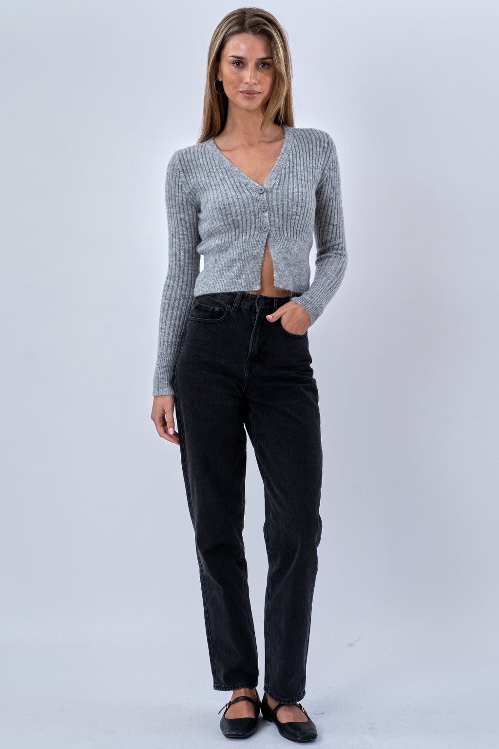 Blusa Nova Tie lavorata a maglia - Grigia