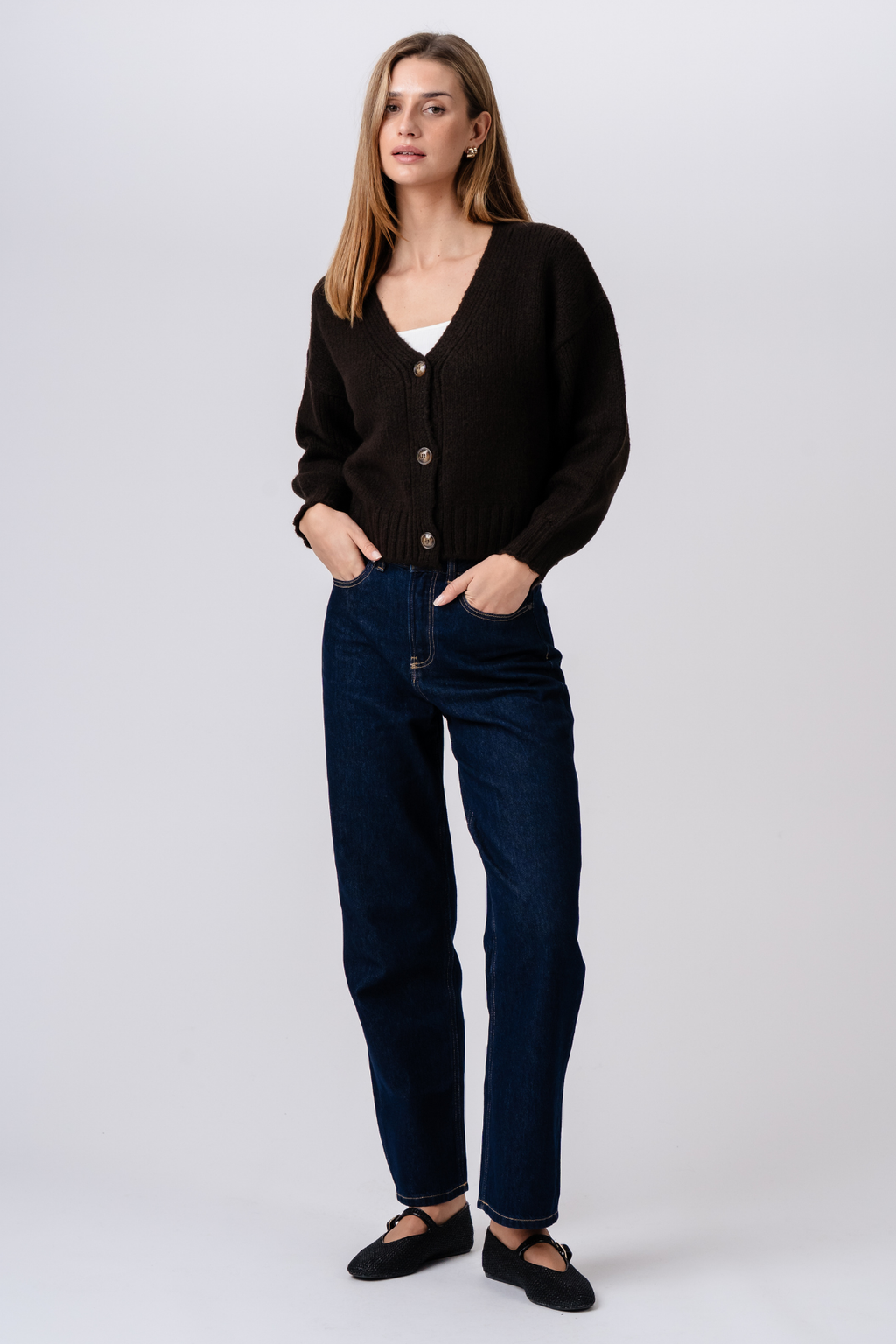 V-Neck Cardigan - Brown