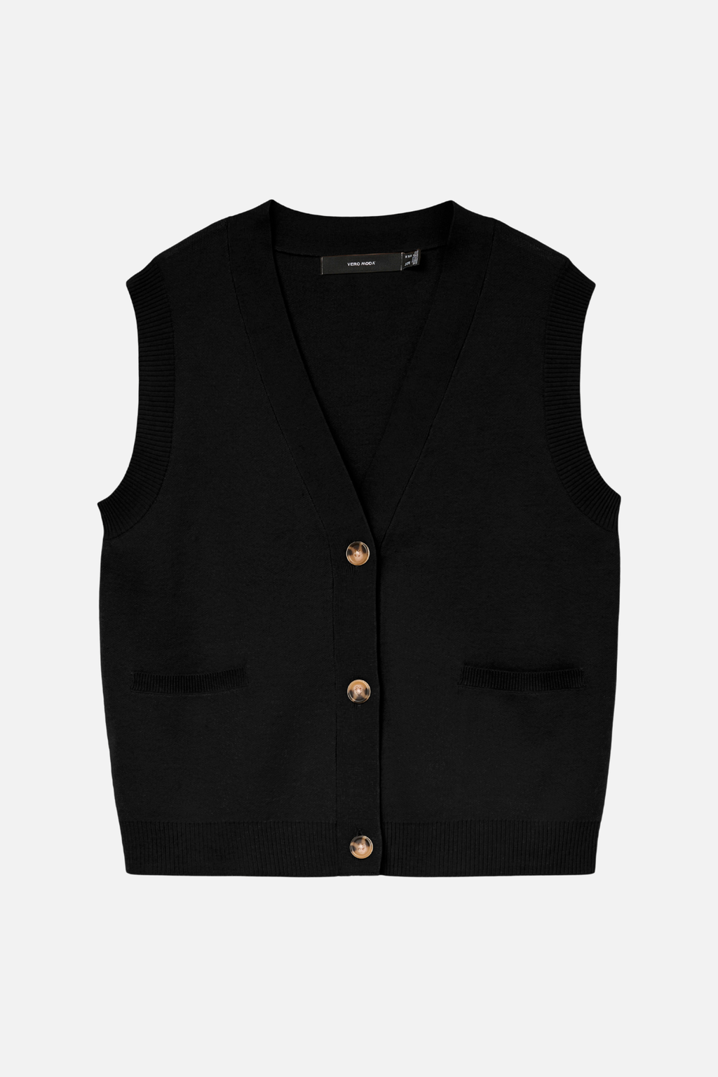 Saba V-Neck Button Vest - Black