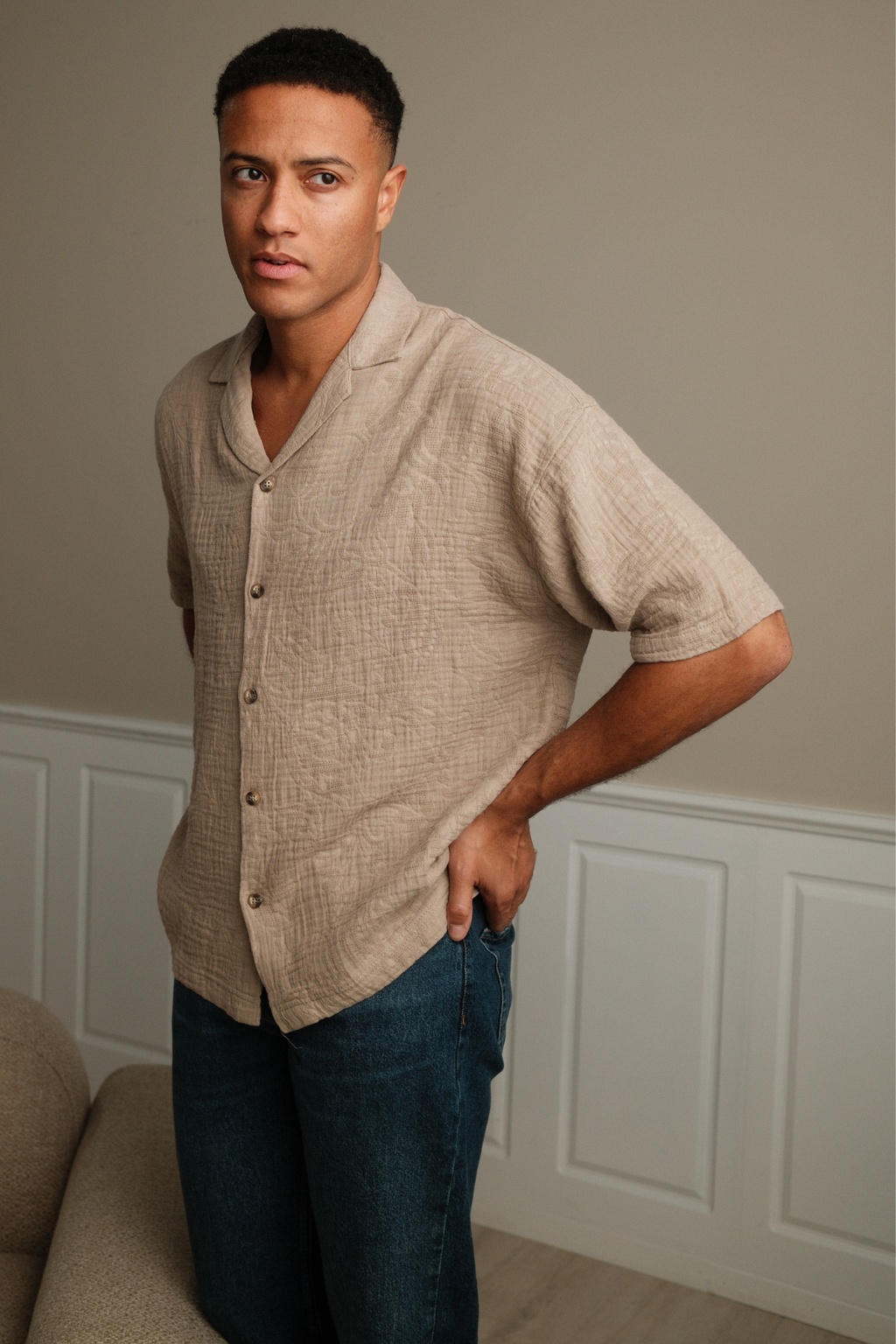 Camicia a maniche corte - sabbia