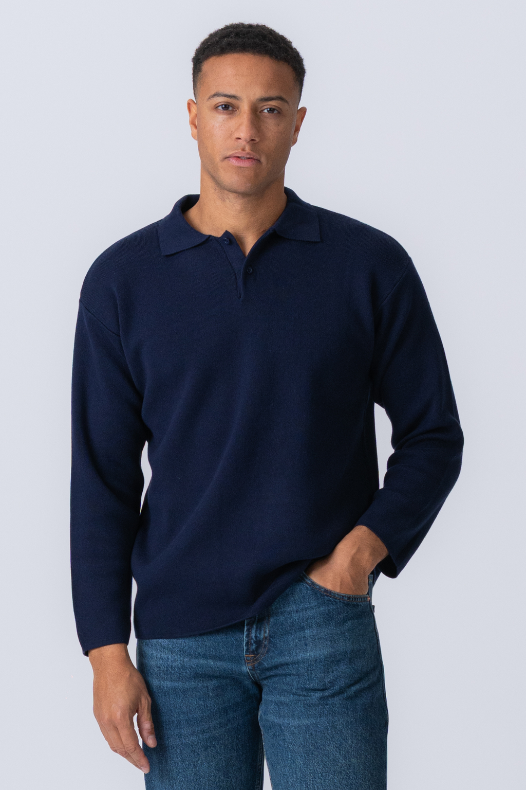 Polo a maniche lunghe a maglia - Navy