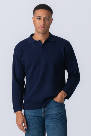 Polo a maniche lunghe a maglia - Navy