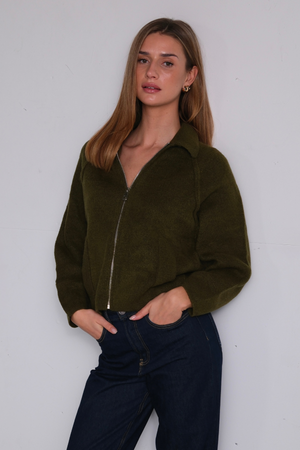 Selma Knit Zipper - Khaki