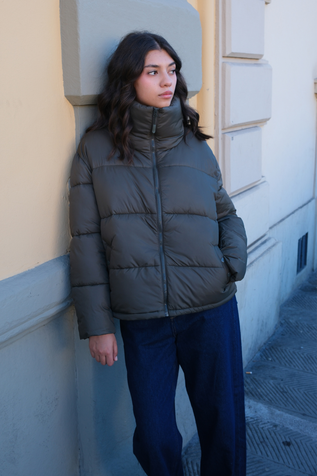Giacca a puffer corta - Oliva