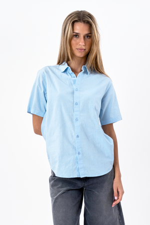 Camicia di lino manica corta - azzurro