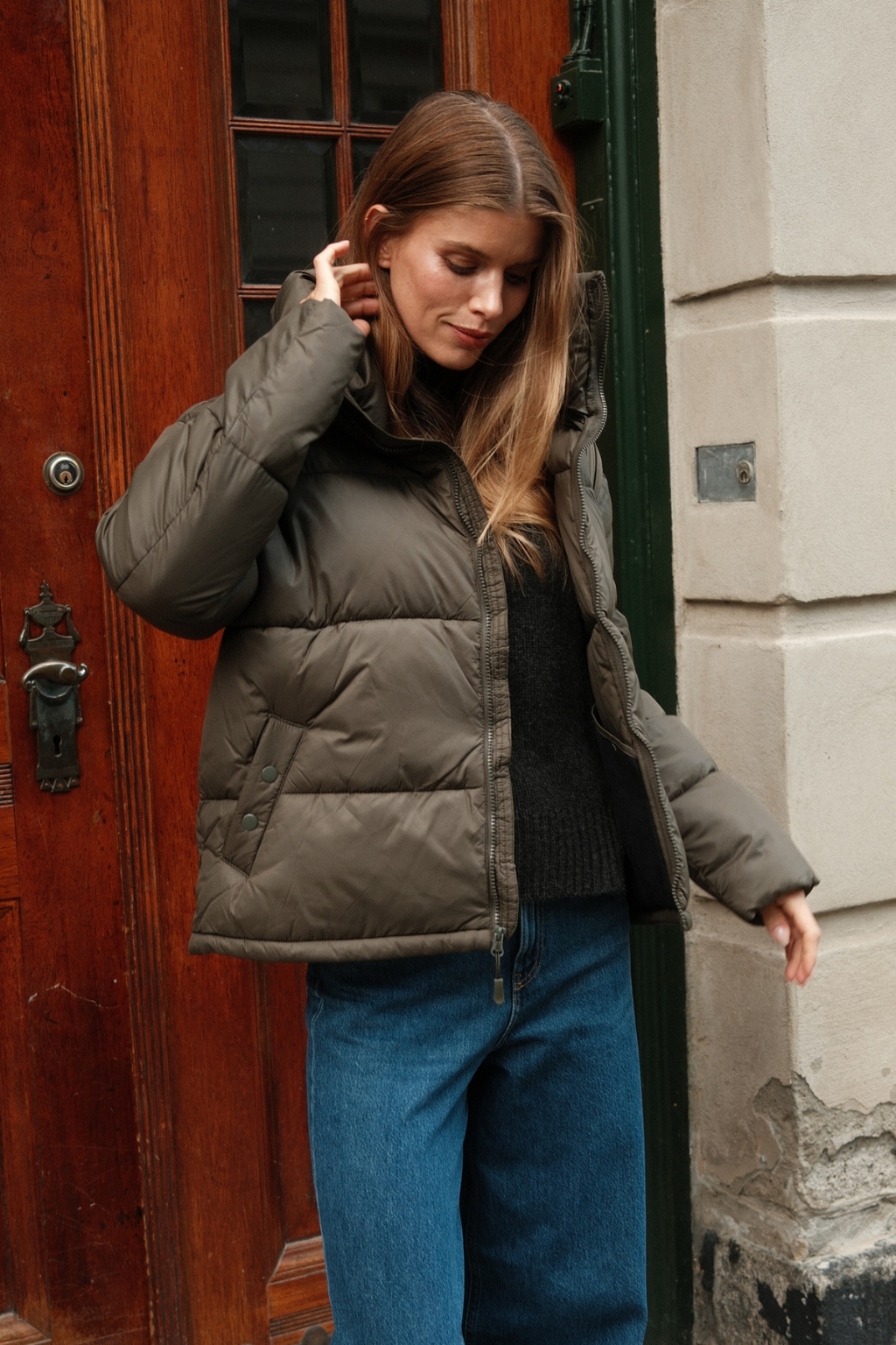 Giacca a puffer corta - Oliva