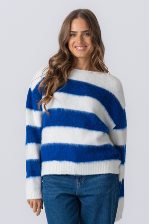 Celina Striped Knitted Sweater - White/Navy