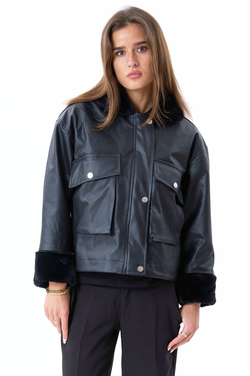 Giacca da shearling in pelle finta - Nero