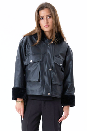 Giacca da shearling in pelle finta - Nero