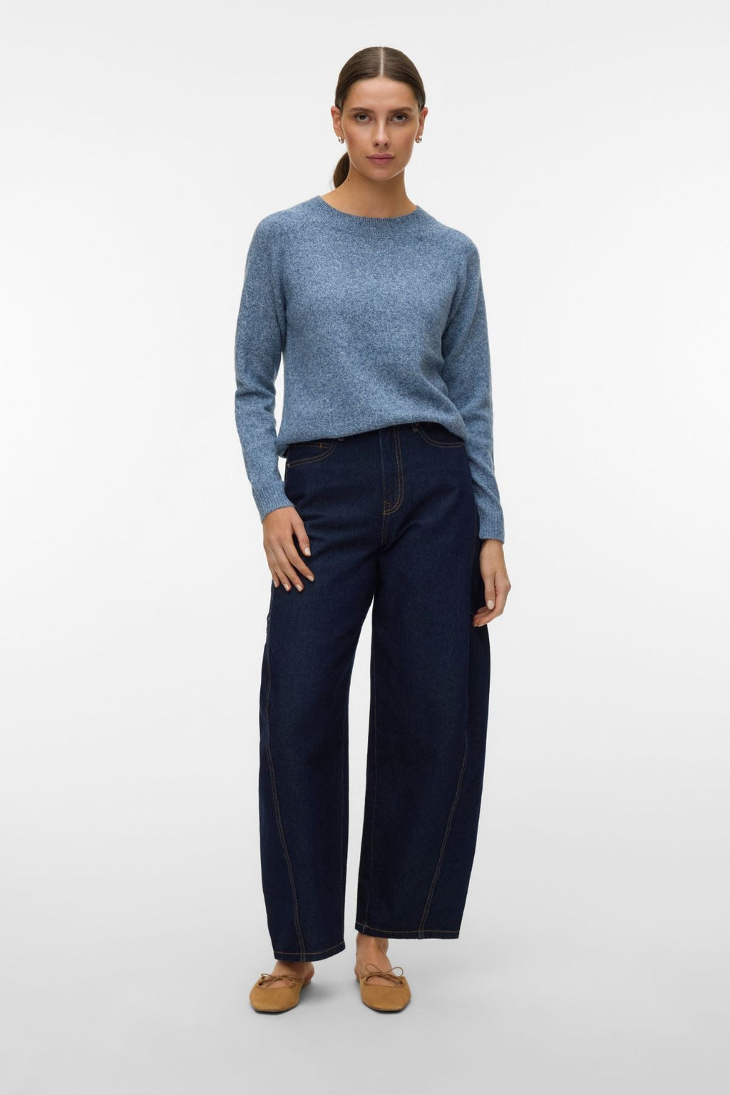 Camicetta Doffy con scollo a O - Denim scuro con. Bianco melange