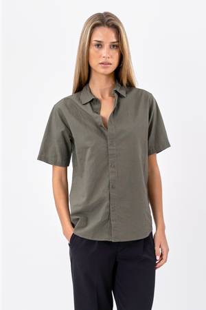 Camicia di lino manica corta - esercito